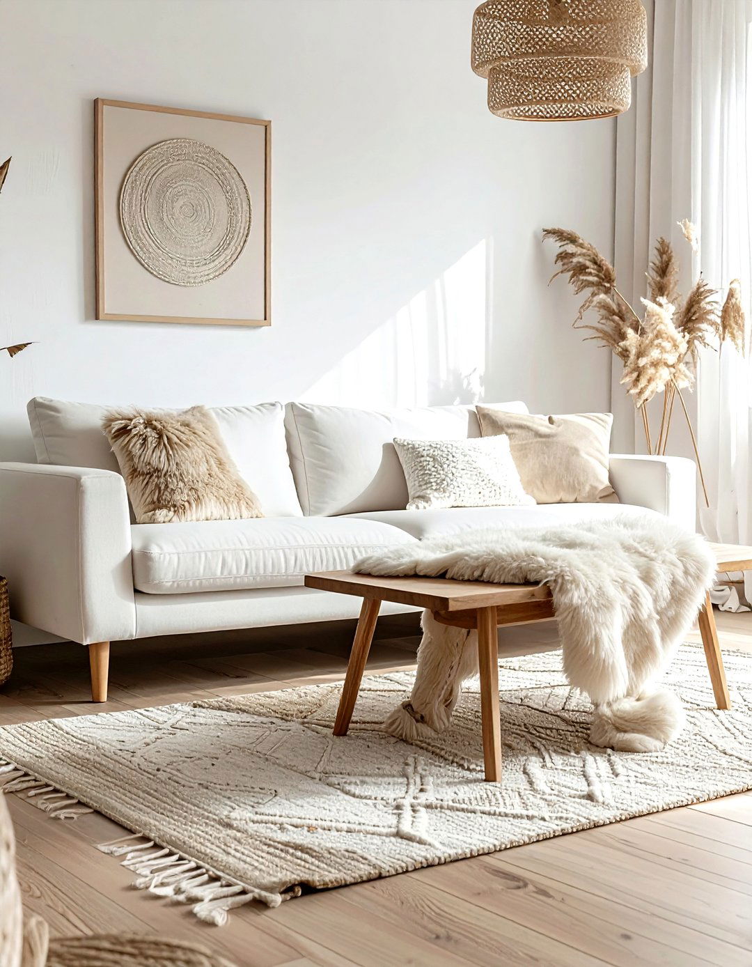 Scandi boho living room - 30 bohemian beige living room ideas