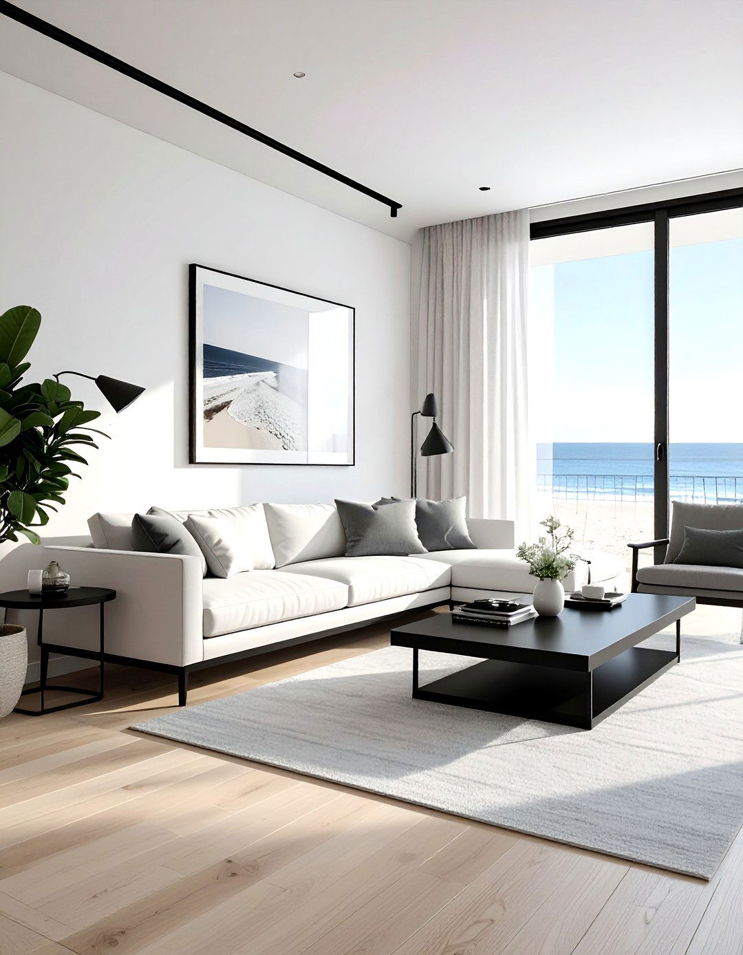 Scandi coastal living room black accents - 30 coastal black living room ideas