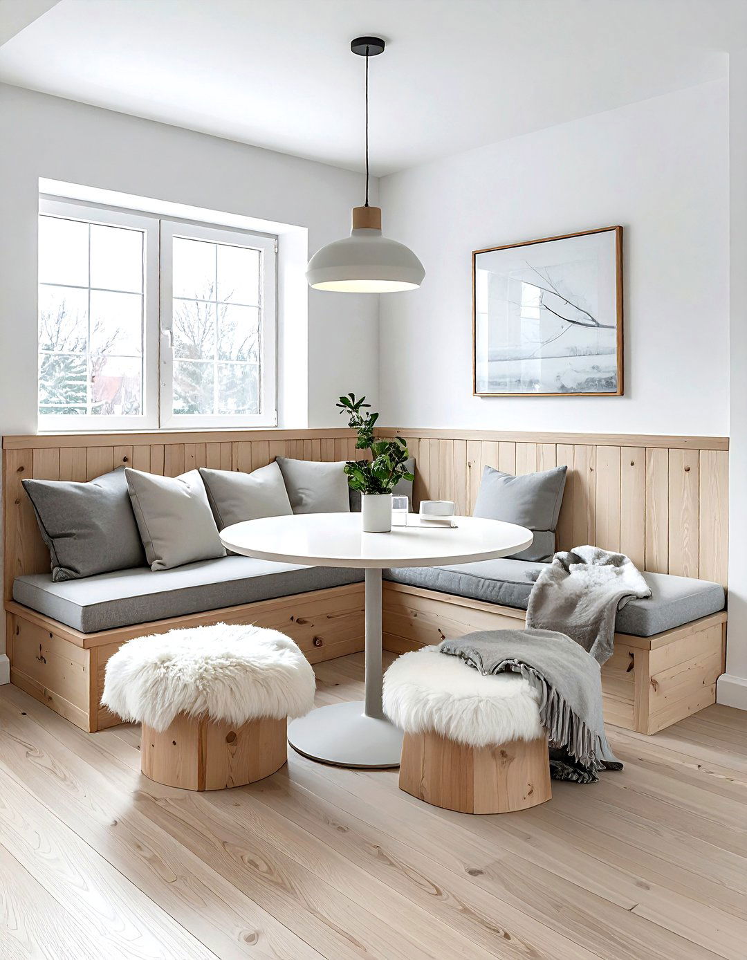 Scandi dining corner - 30 L-shaped banquette dining ideas
