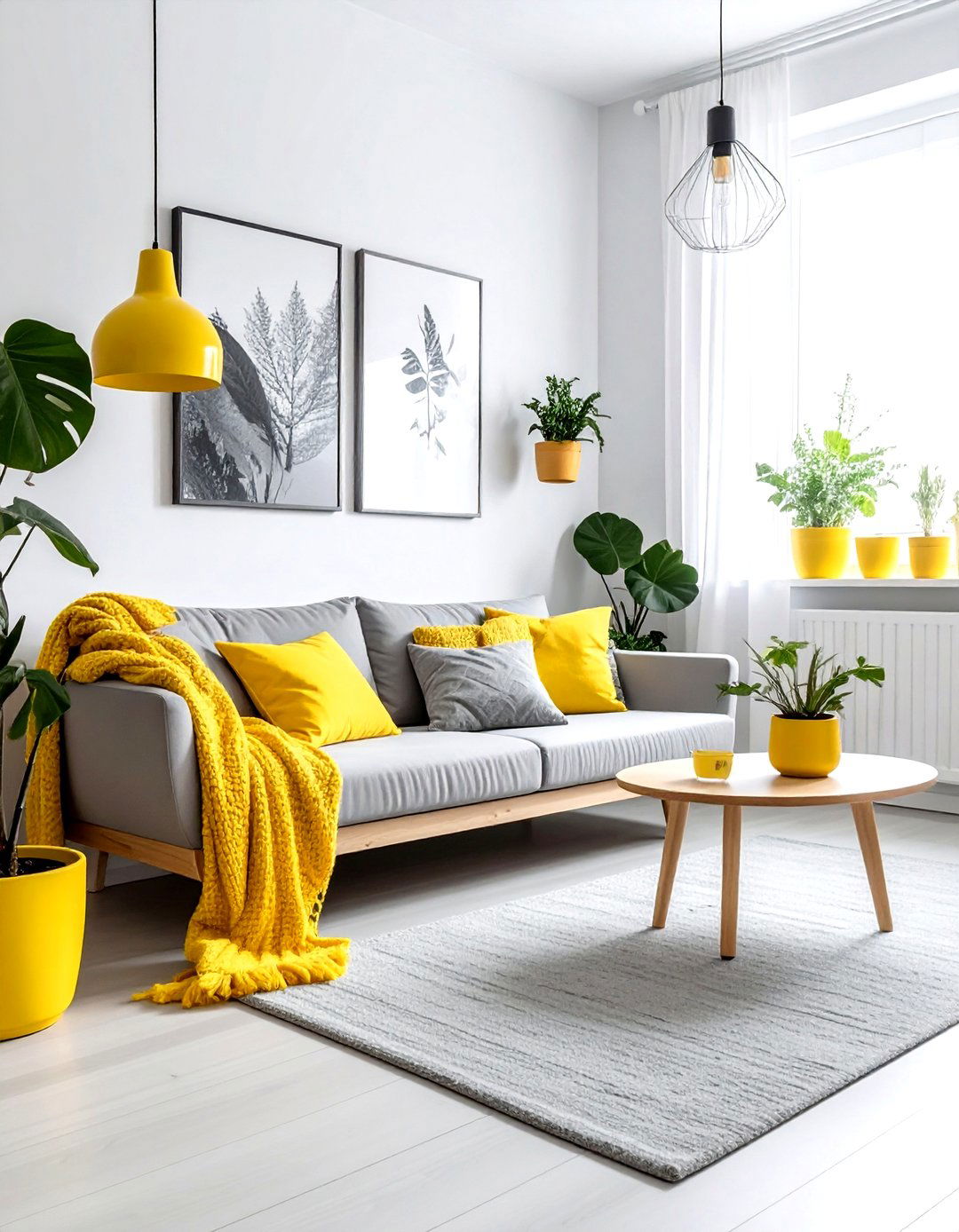 Scandi gray and yellow lounge - 30 gray and yellow living room ideas