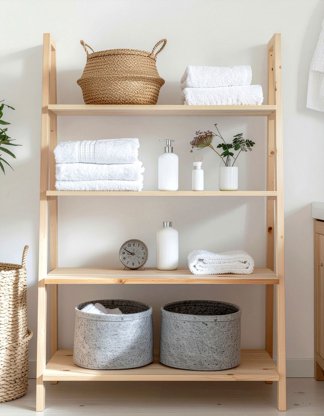 Scandi style bathroom shelf - 30 bathroom shelf styling ideas