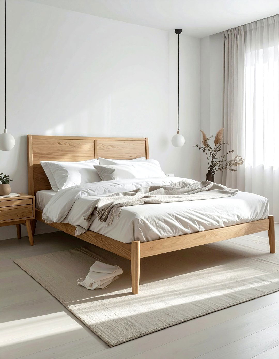 Scandi style light wood bed - 30 beige bedroom furniture ideas