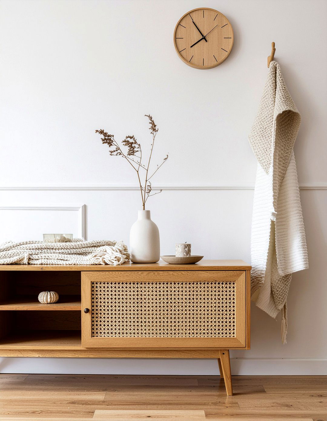 Scandi style light wood console - 30 living room tv console ideas