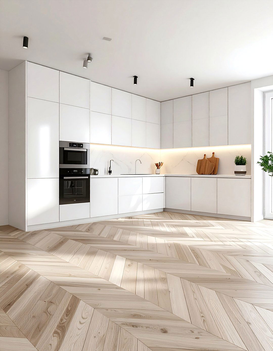 Scandi style light wood pattern - 30 patterned floor kitchen ideas
