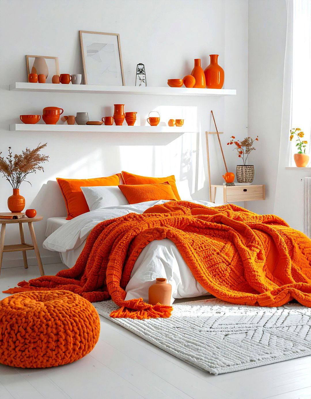 Scandi style orange bedroom - 30 orange and white bedroom ideas