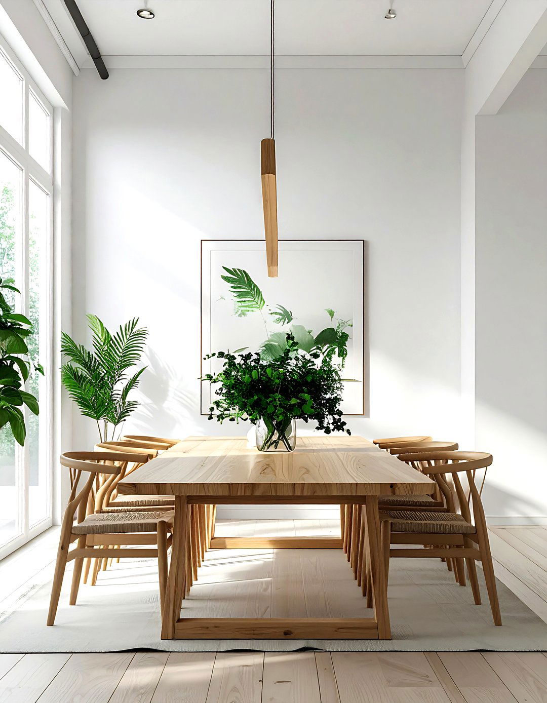 Scandi style wood linear pendant - 30 linear chandelier dining room ideas