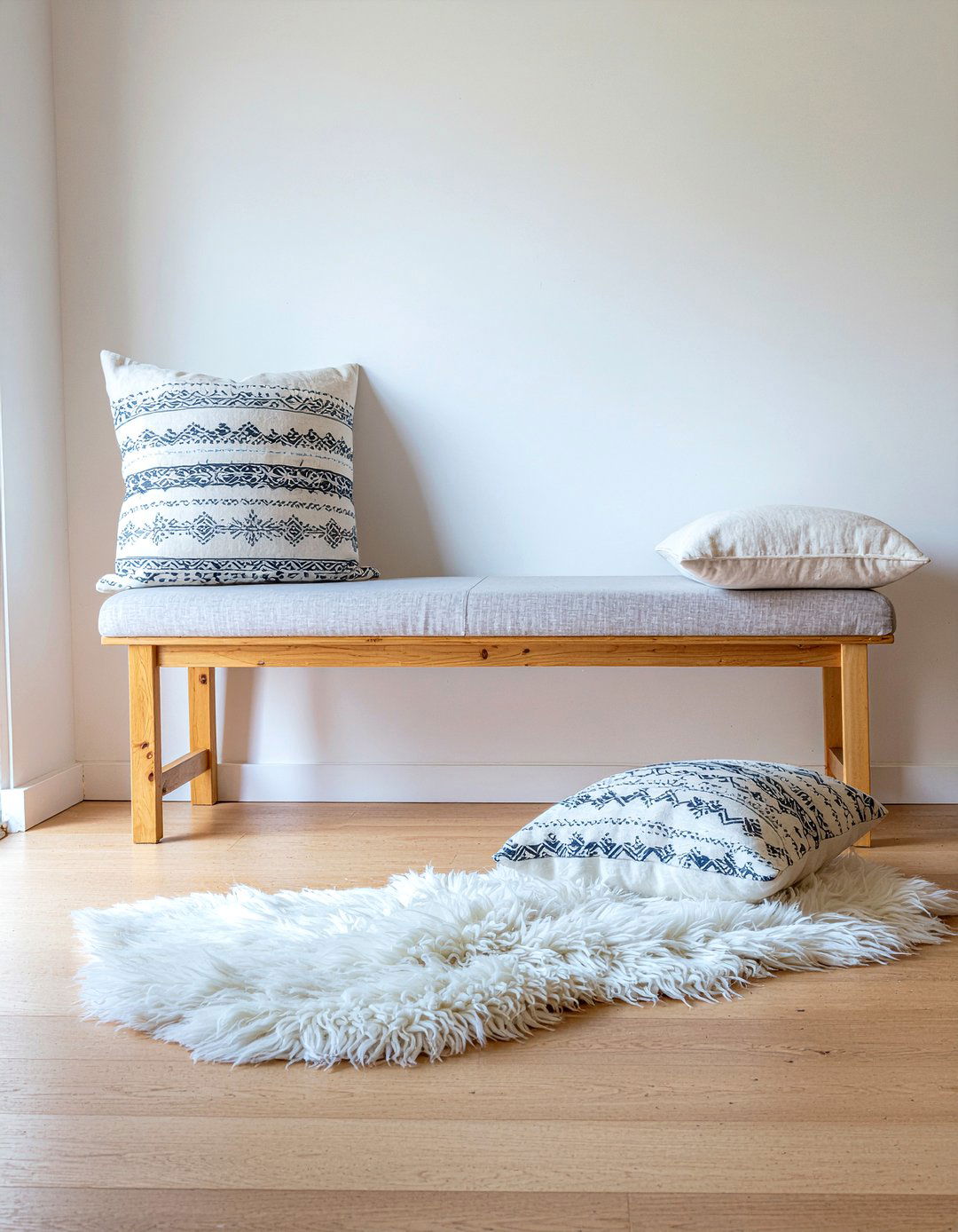 Scandi style wooden bench - 30 thrifted living room ideas