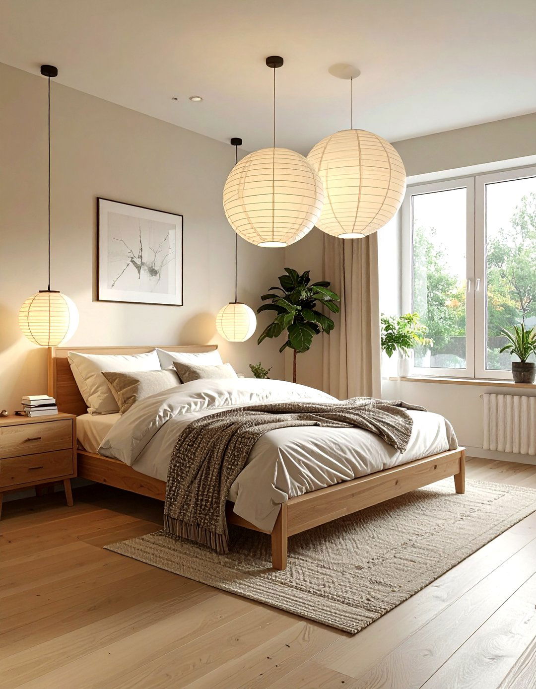 Scandinavian Bedroom With Pendant Lights - 30 scandinavian cream bedroom ideas
