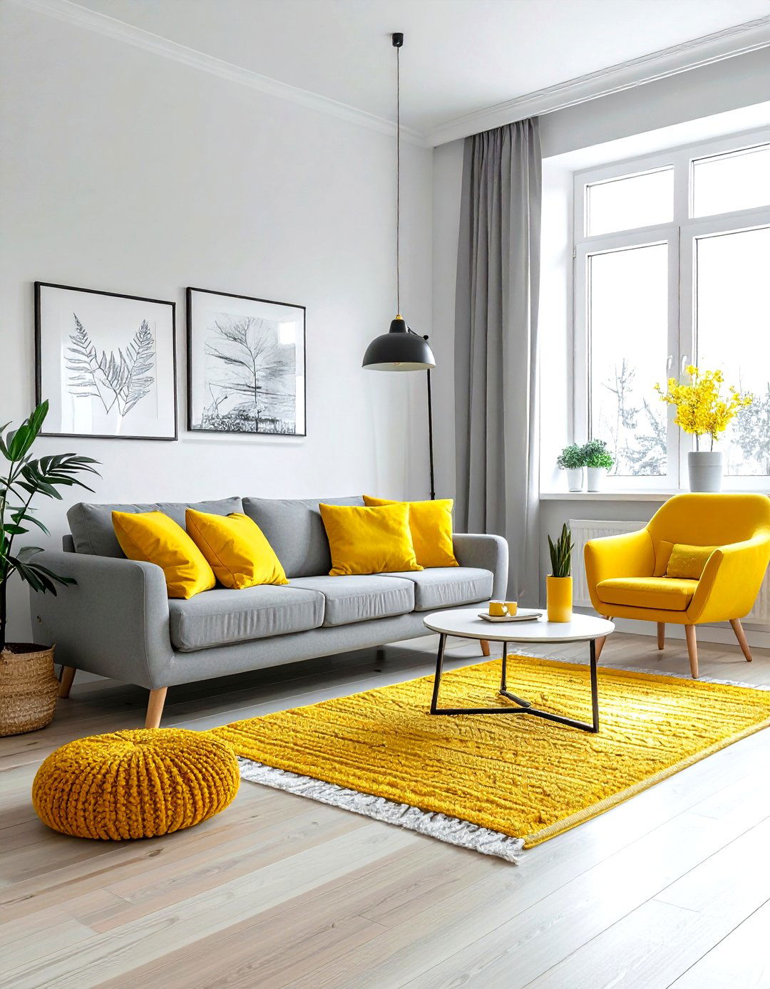 Scandinavian Gray And Yellow Living Room - 30 gray yellow living room ideas