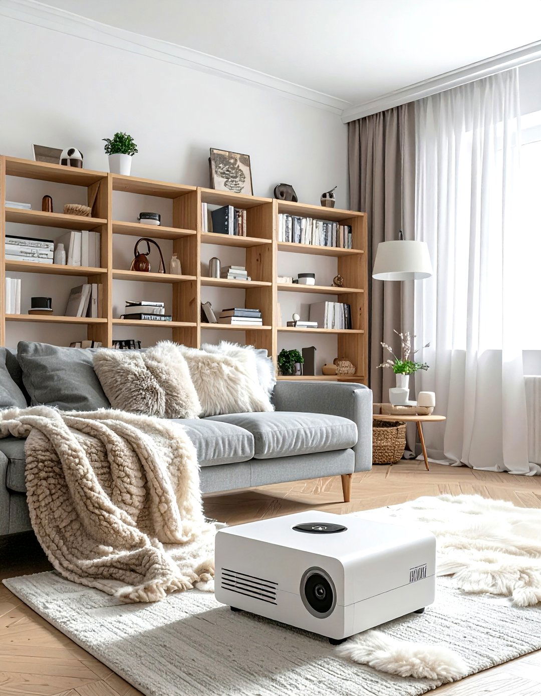 Scandinavian Living Room Projector Nook - 30 living room projector ideas