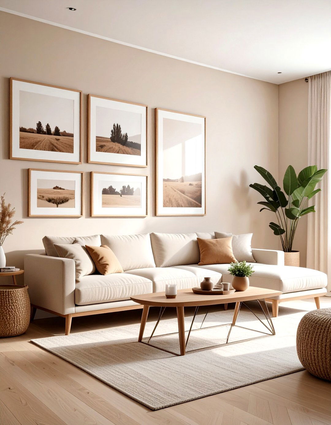 Scandinavian Living Room With Gallery Wall - 30 scandinavian beige living room ideas