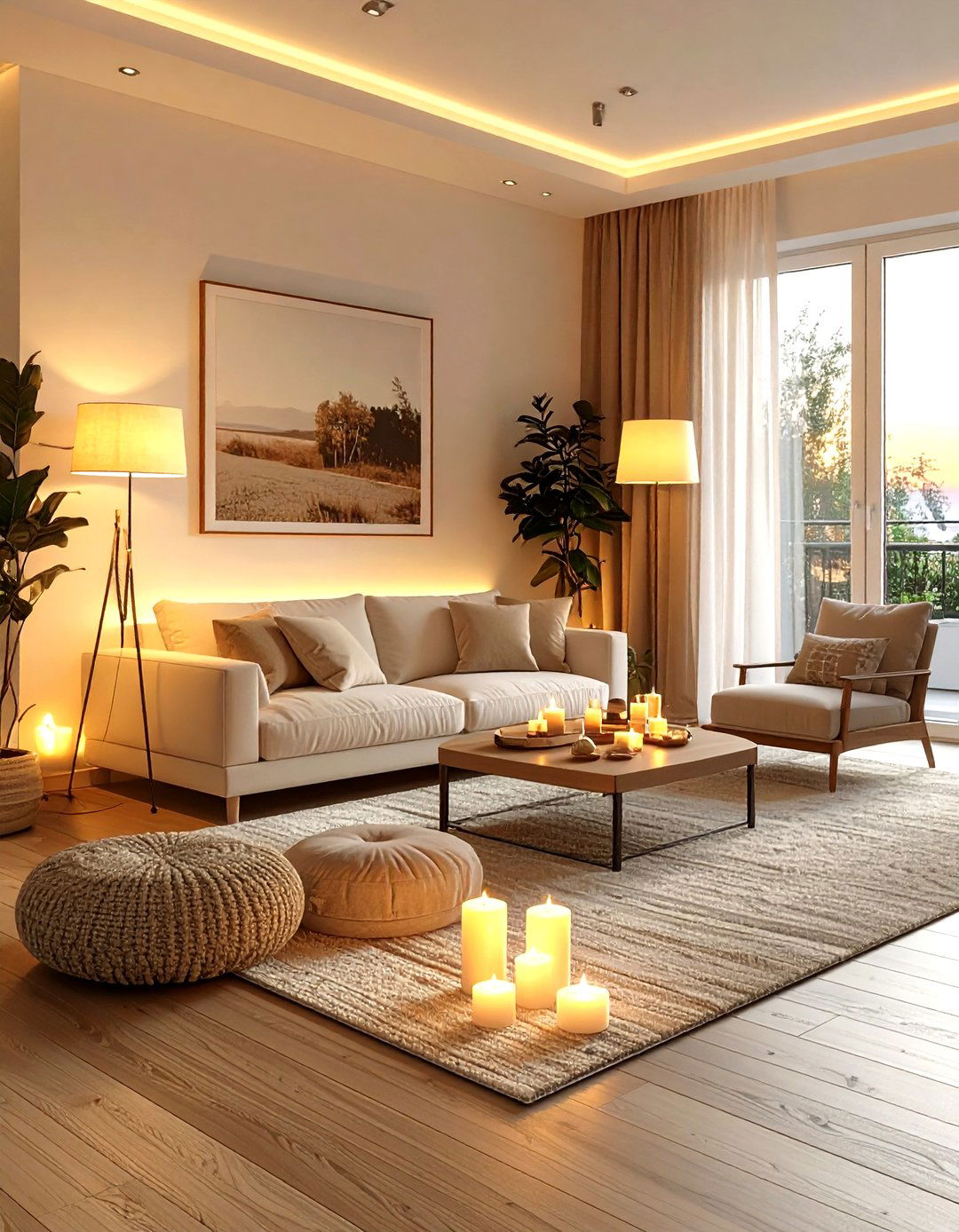Scandinavian Living Room With Layered Lighting - 30 scandinavian beige living room ideas