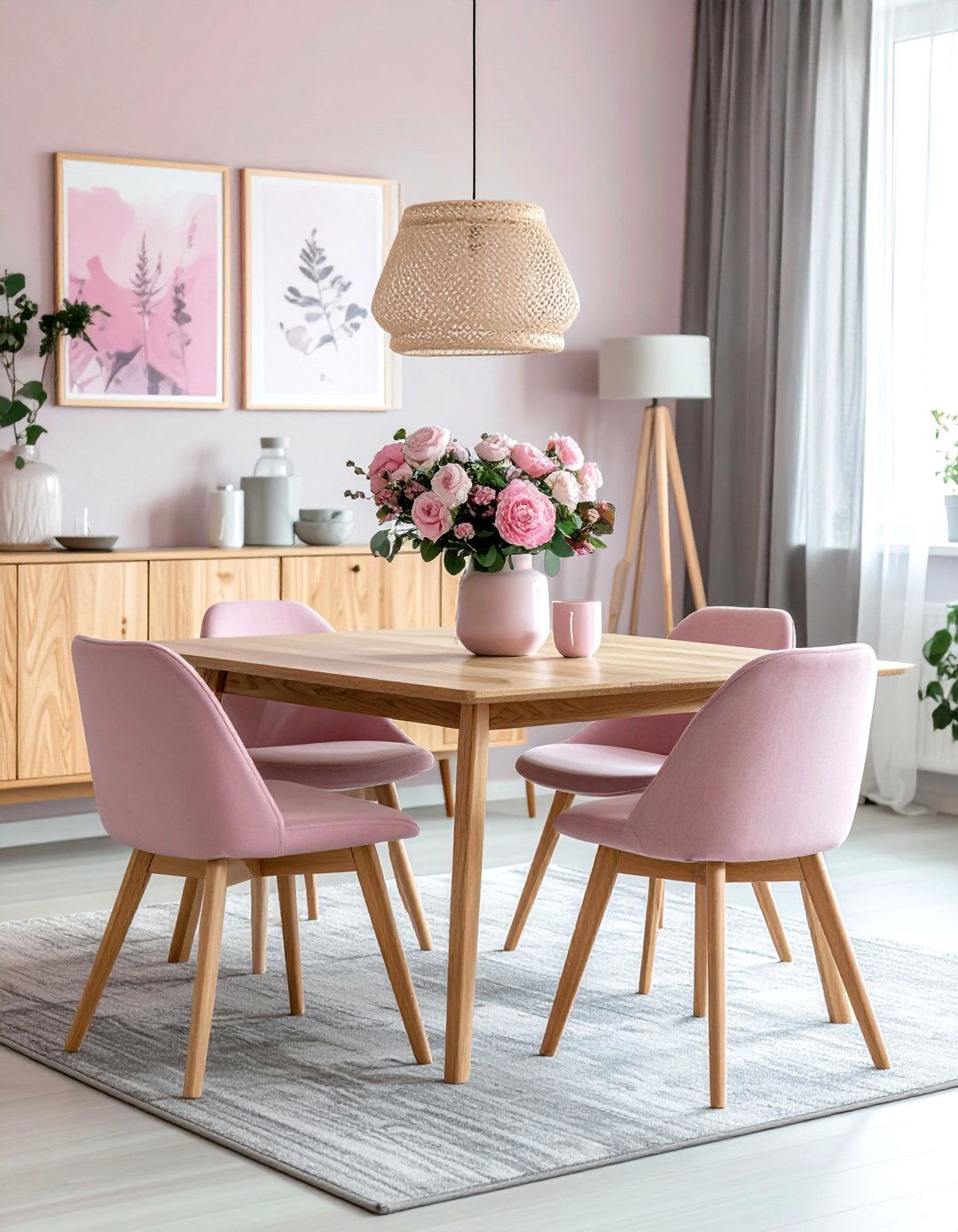 Scandinavian Pink And Gray Dining Space - 30 pink and gray dining room ideas