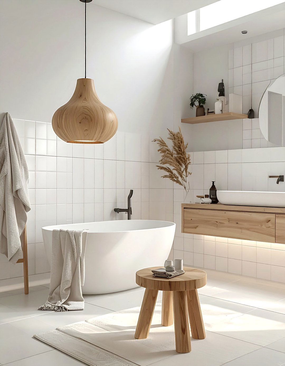 Scandinavian Wood Pendant - 30 bathroom pendant lighting ideas