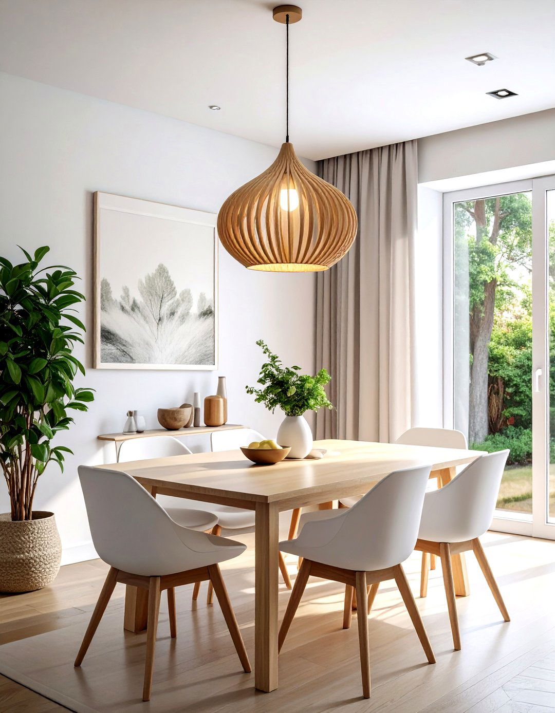 Scandinavian Wood Slat Light - 30 single pendant dining room ideas