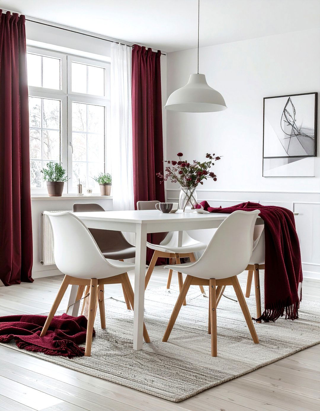 Scandinavian burgundy and white dining room - 30 burgundy and white dining room ideas