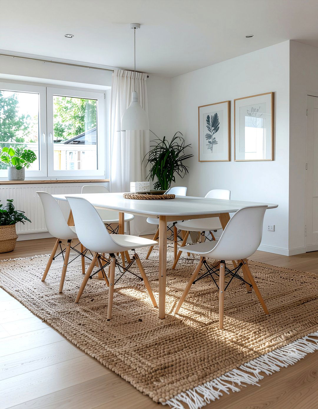 Scandinavian dining room with white chairs - 30 Eames dining chair ideas
