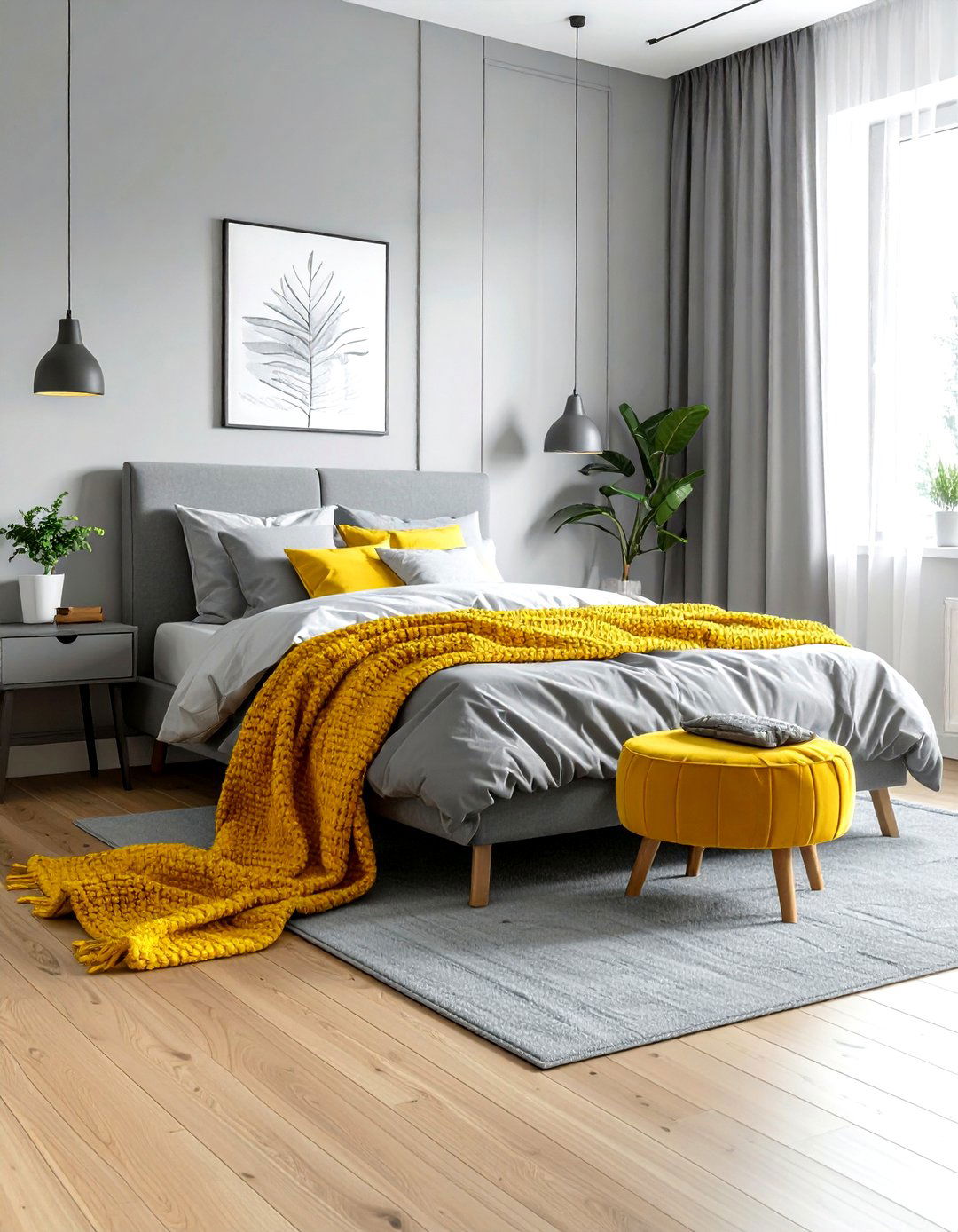 Scandinavian gray and yellow bedroom - 30 gray and yellow bedroom ideas