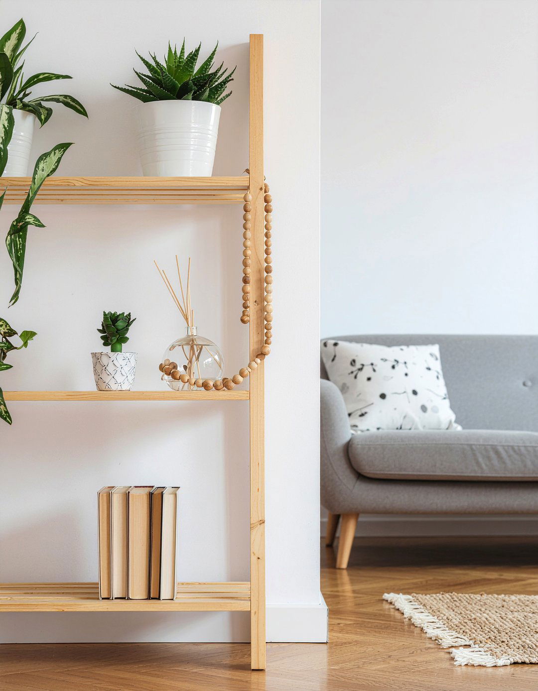 Scandinavian light oak bookshelf - 30 living room bookshelf ideas