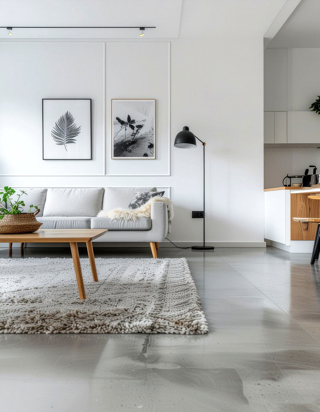 Scandinavian living room concrete floor - 30 polished concrete living room ideas