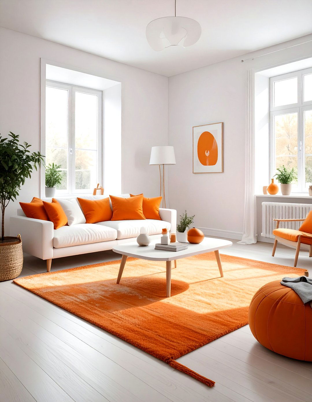 Scandinavian orange and white living room - 30 orange and white living room ideas