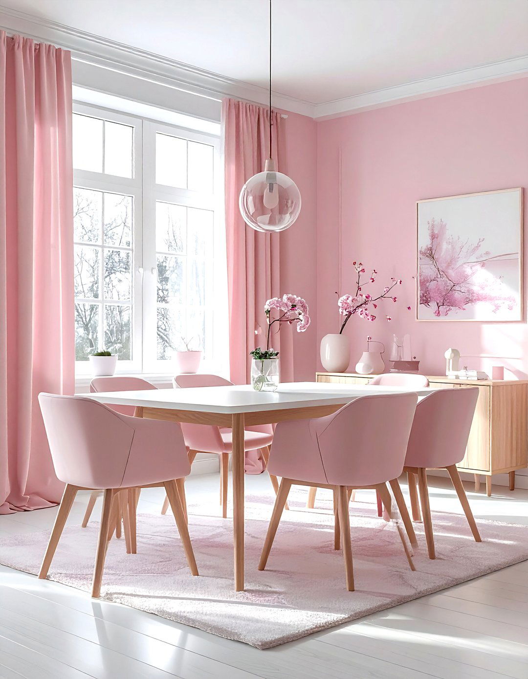 Scandinavian pink dining room - 30 pink and white dining room ideas