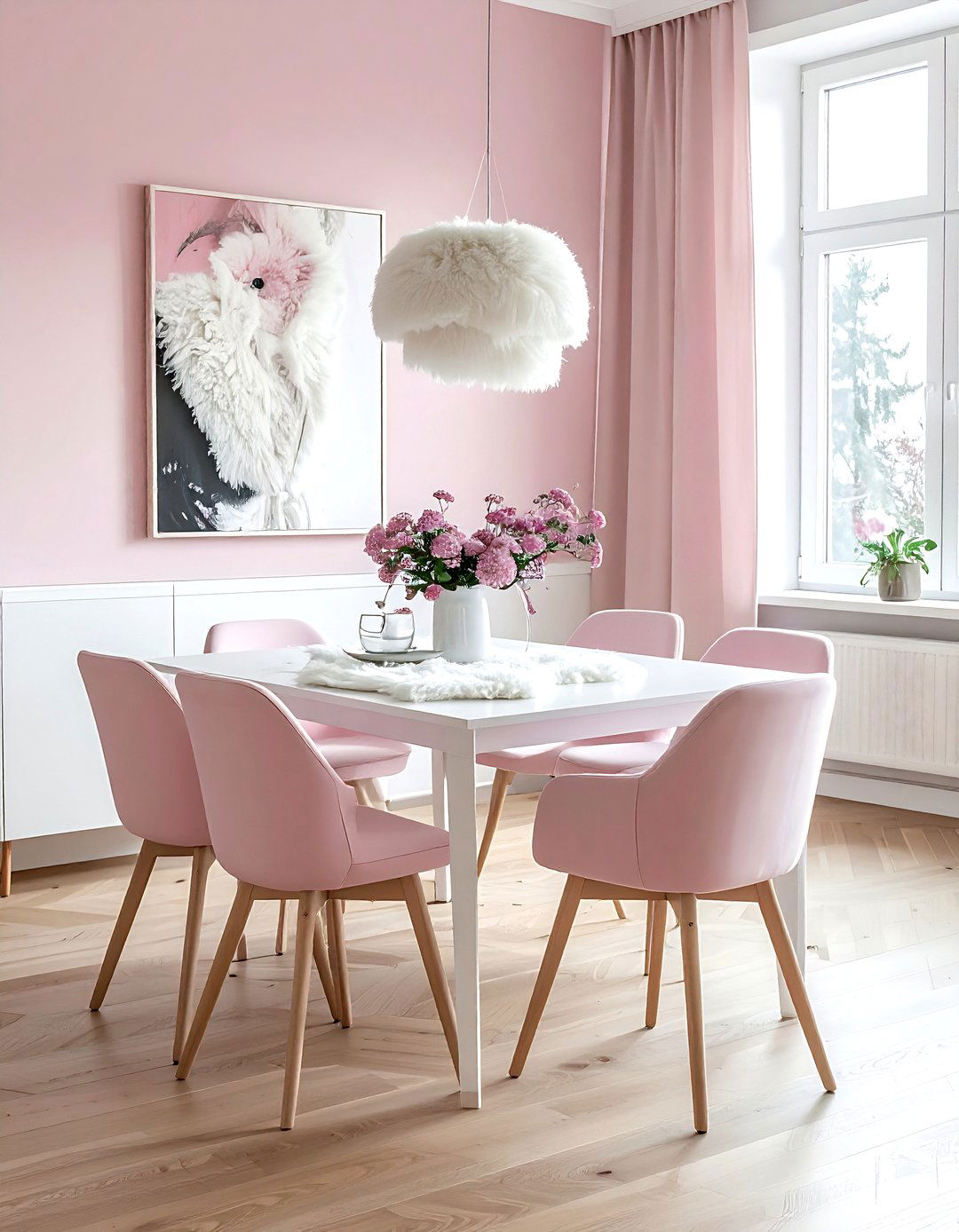 Scandinavian pink white dining - 30 blush and white dining room ideas