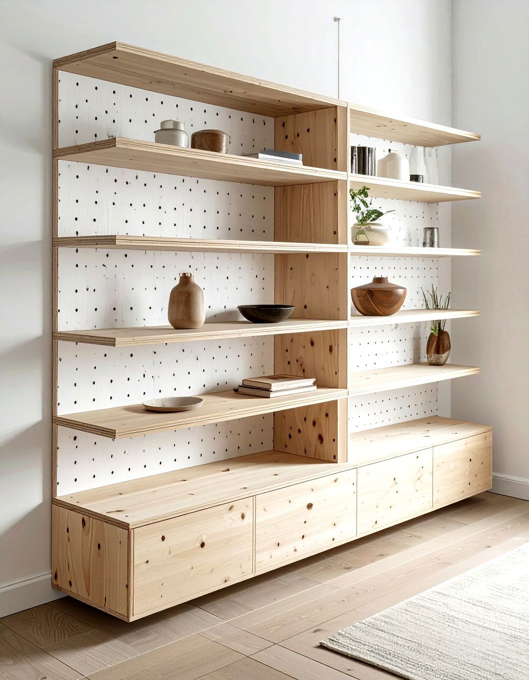 Scandinavian plywood shelving - 30 living room built-in shelves