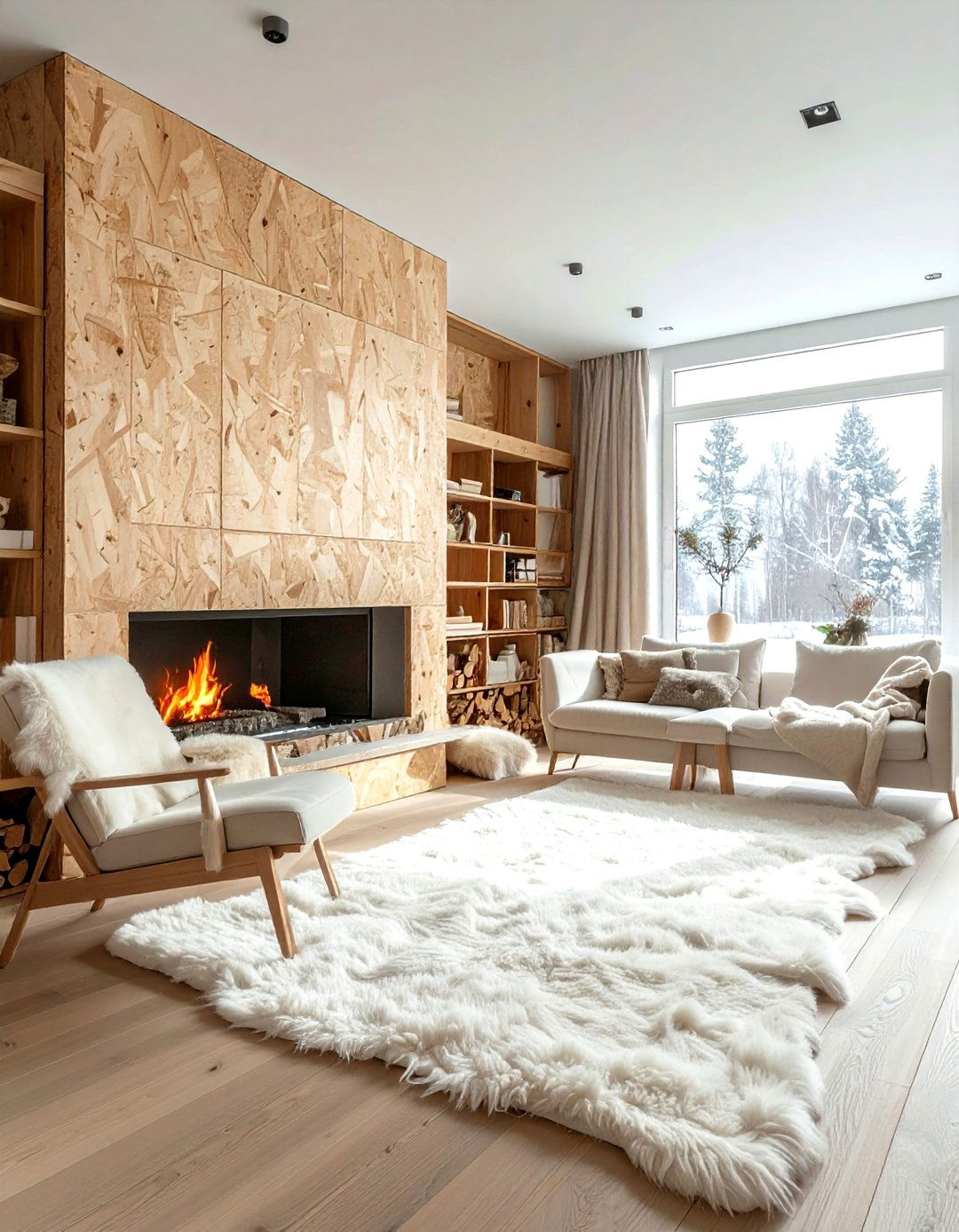 Scandinavian plywood wall - 30 living room flat panel ideas