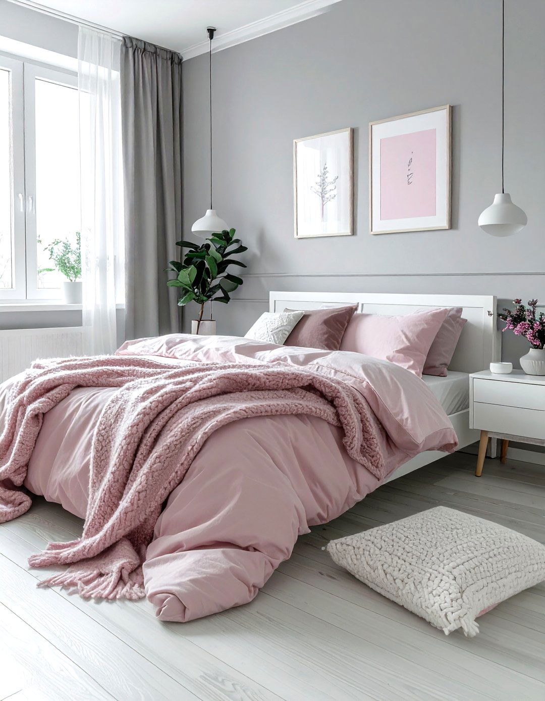 Scandinavian style pink gray bedroom - 30 pink gray bedroom ideas