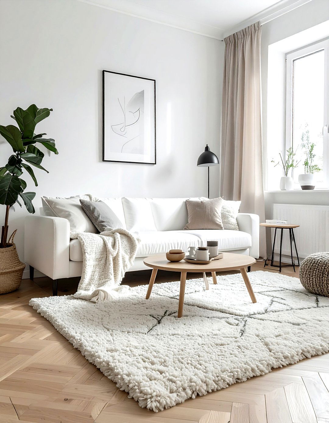 Scandinavian white beige living room - 30 beige and white living room ideas