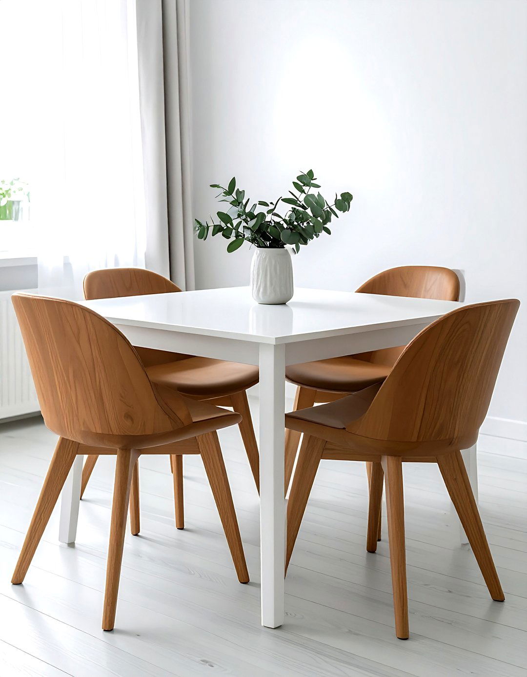 Scandinavian white table brown wood chairs - 30 brown and white dining room ideas