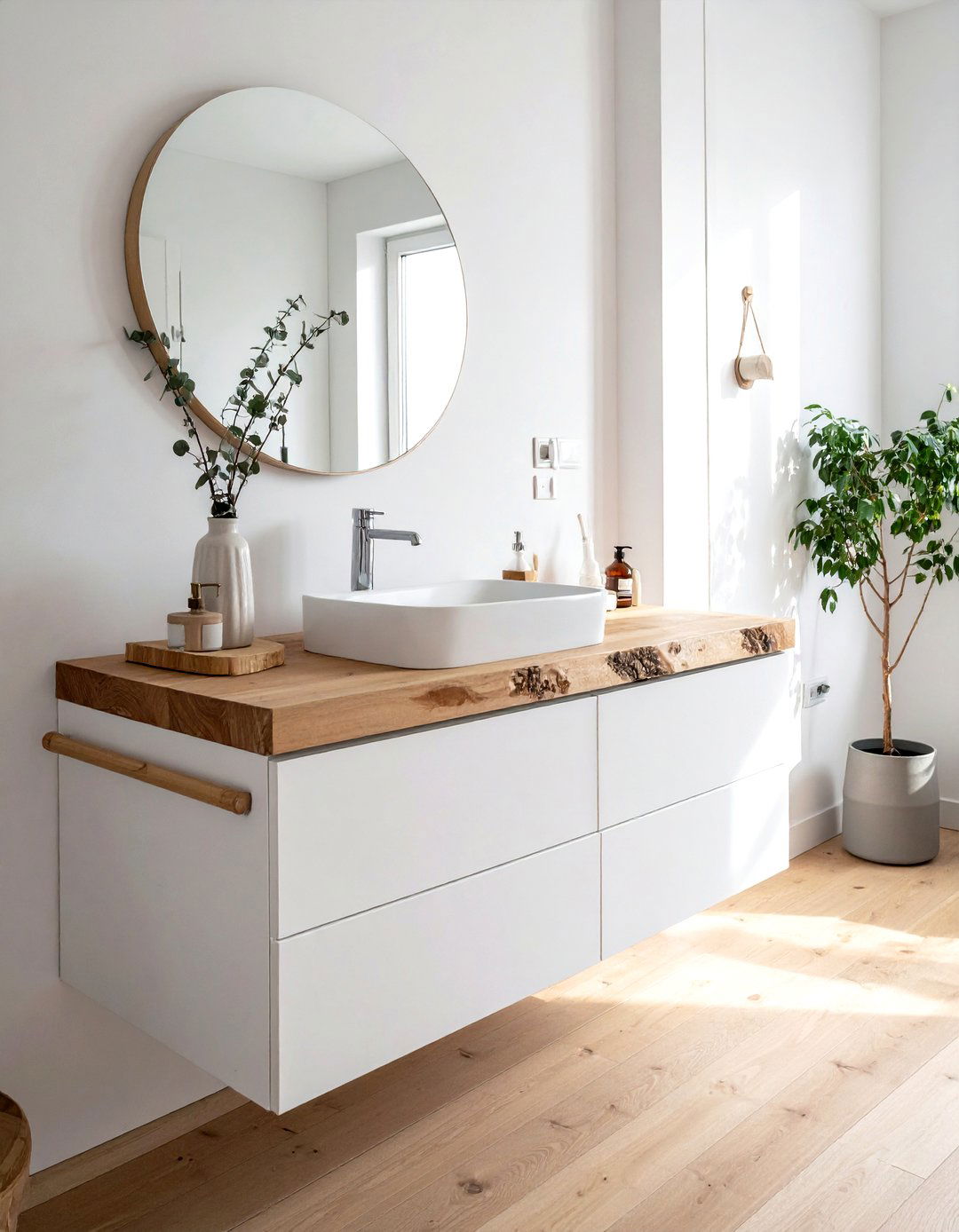 Scandinavian wood bathroom counter - 30 butcher block bathroom countertop ideas