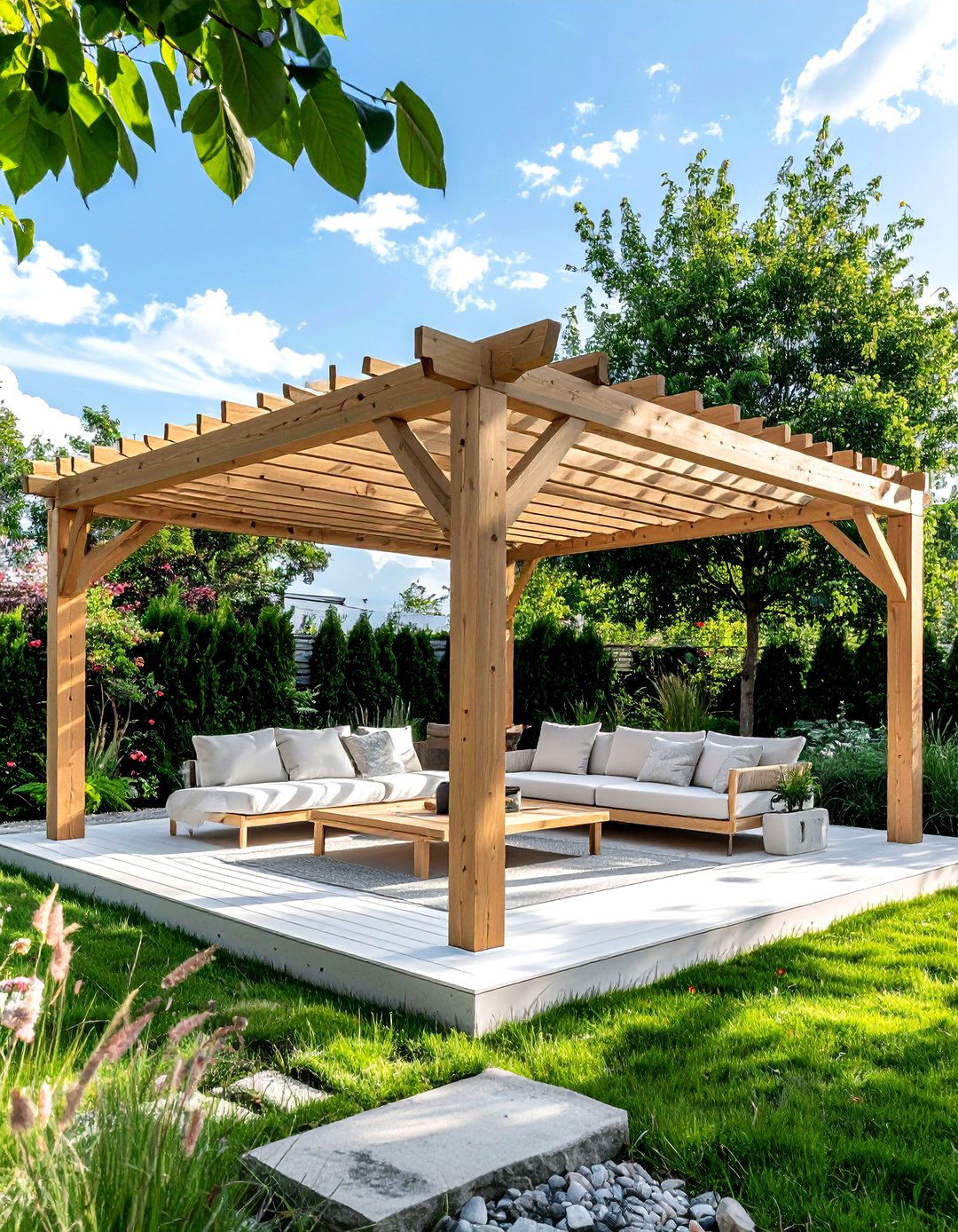 Scandinavian wood pergola - 30 pergola dining ideas