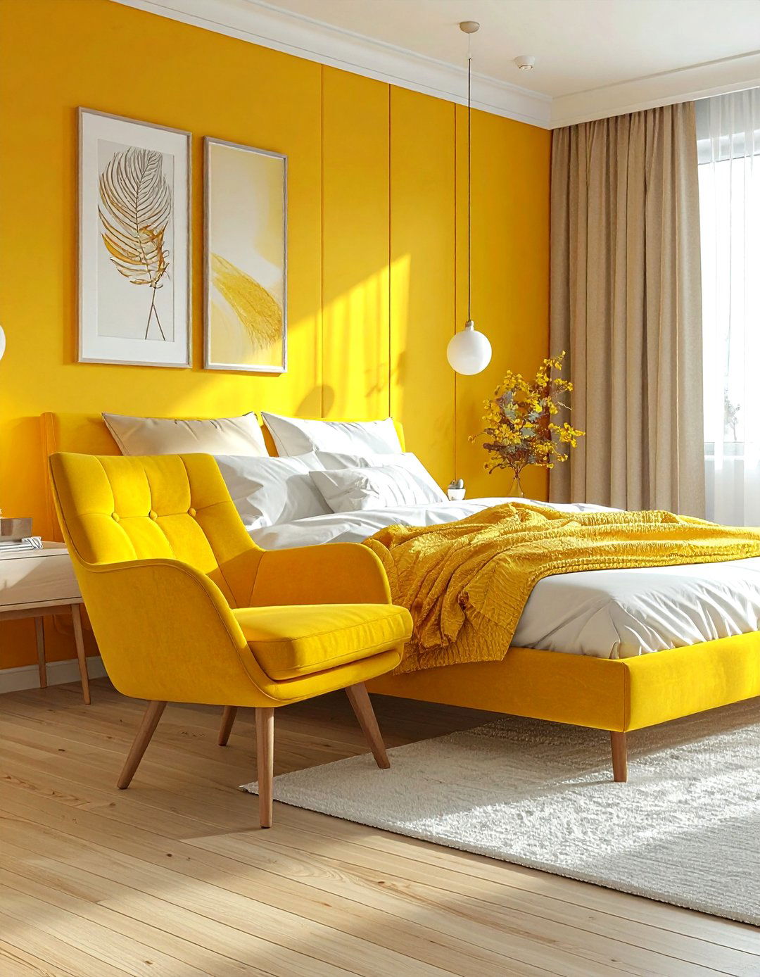 Scandinavian yellow bedroom - 30 yellow and white bedroom ideas