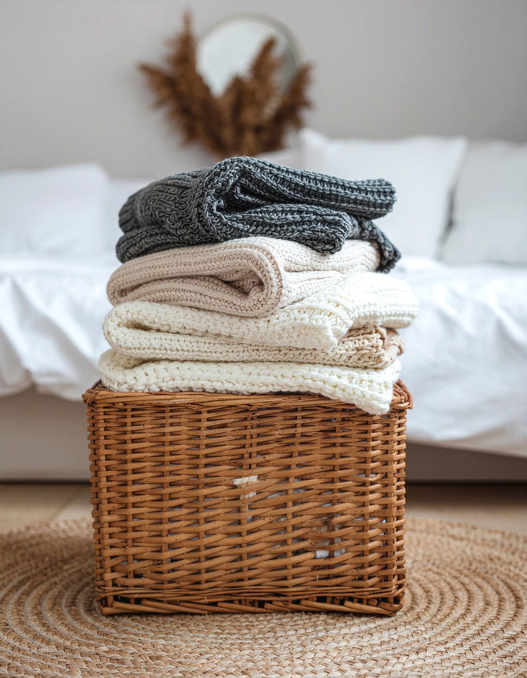 Scarf wicker hamper - 30 bedroom scarf storage ideas