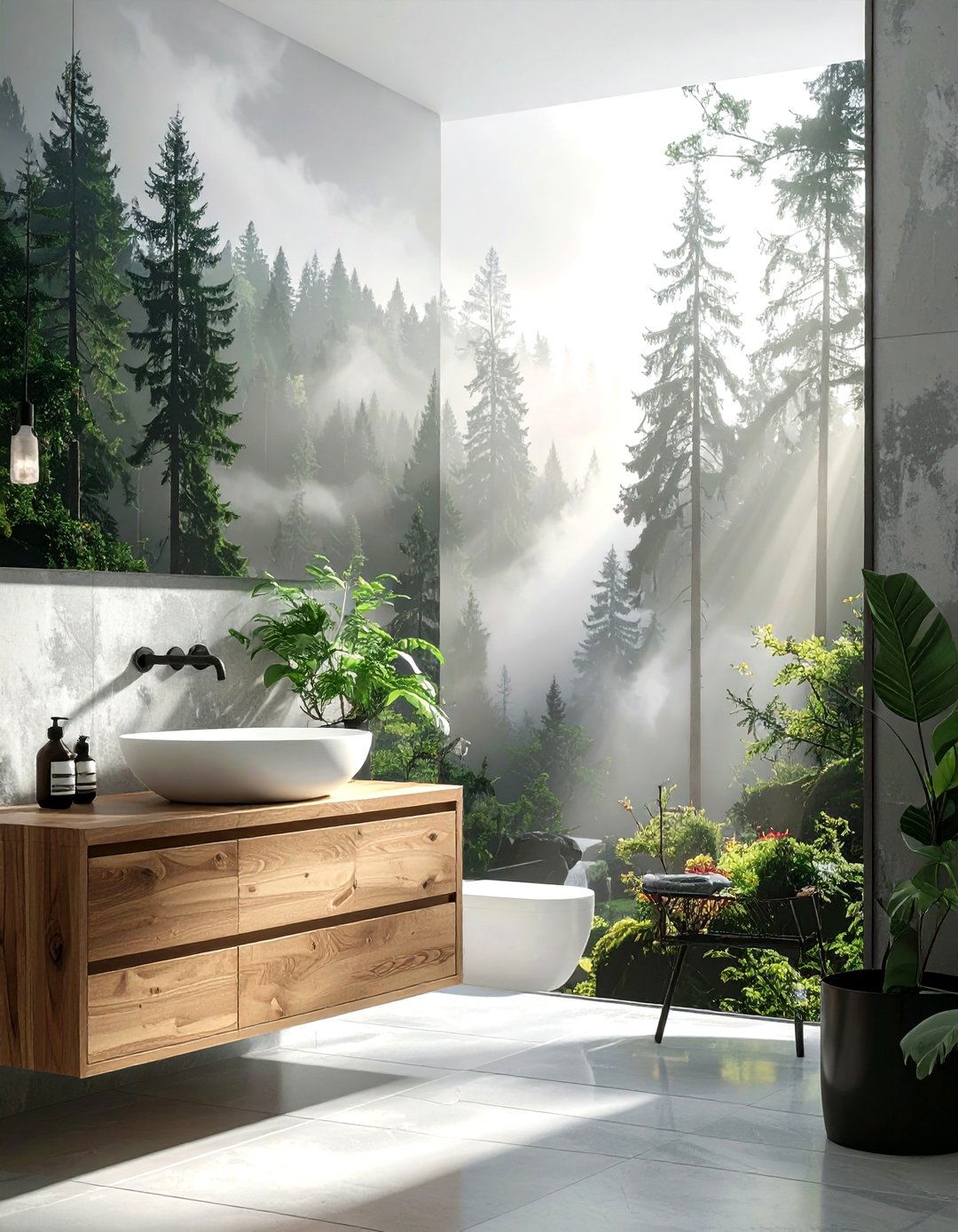 Scenic landscape mural wallpaper - 30 powder room wallpaper ideas