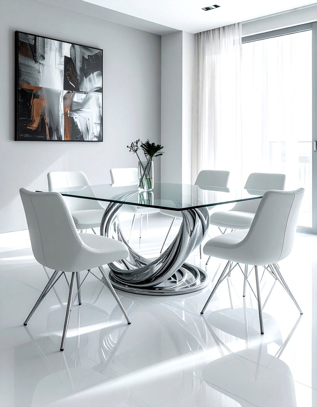 Sculptural Base Glass Table - 30 glass dining room ideas