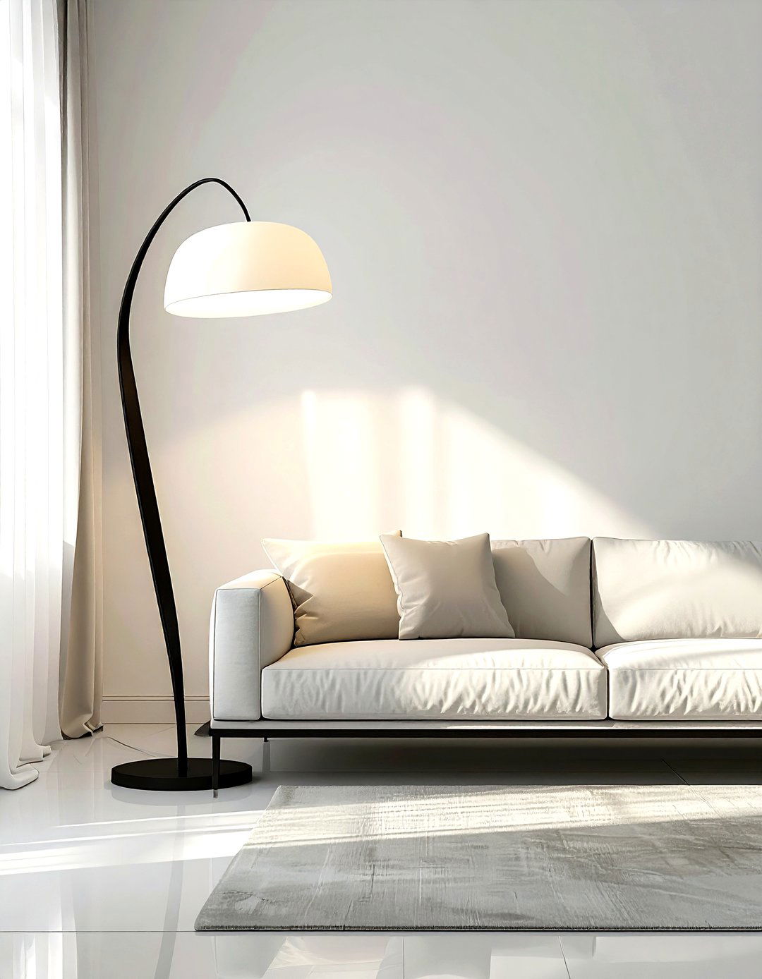 Sculptural Floor Lamp - 30 soft minimalist living room ideas