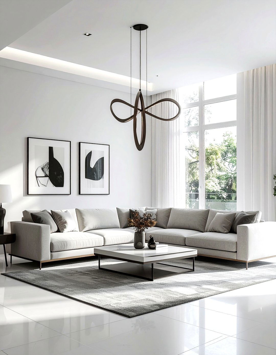 Sculptural Pendant Light - 30 living room pendant lighting ideas