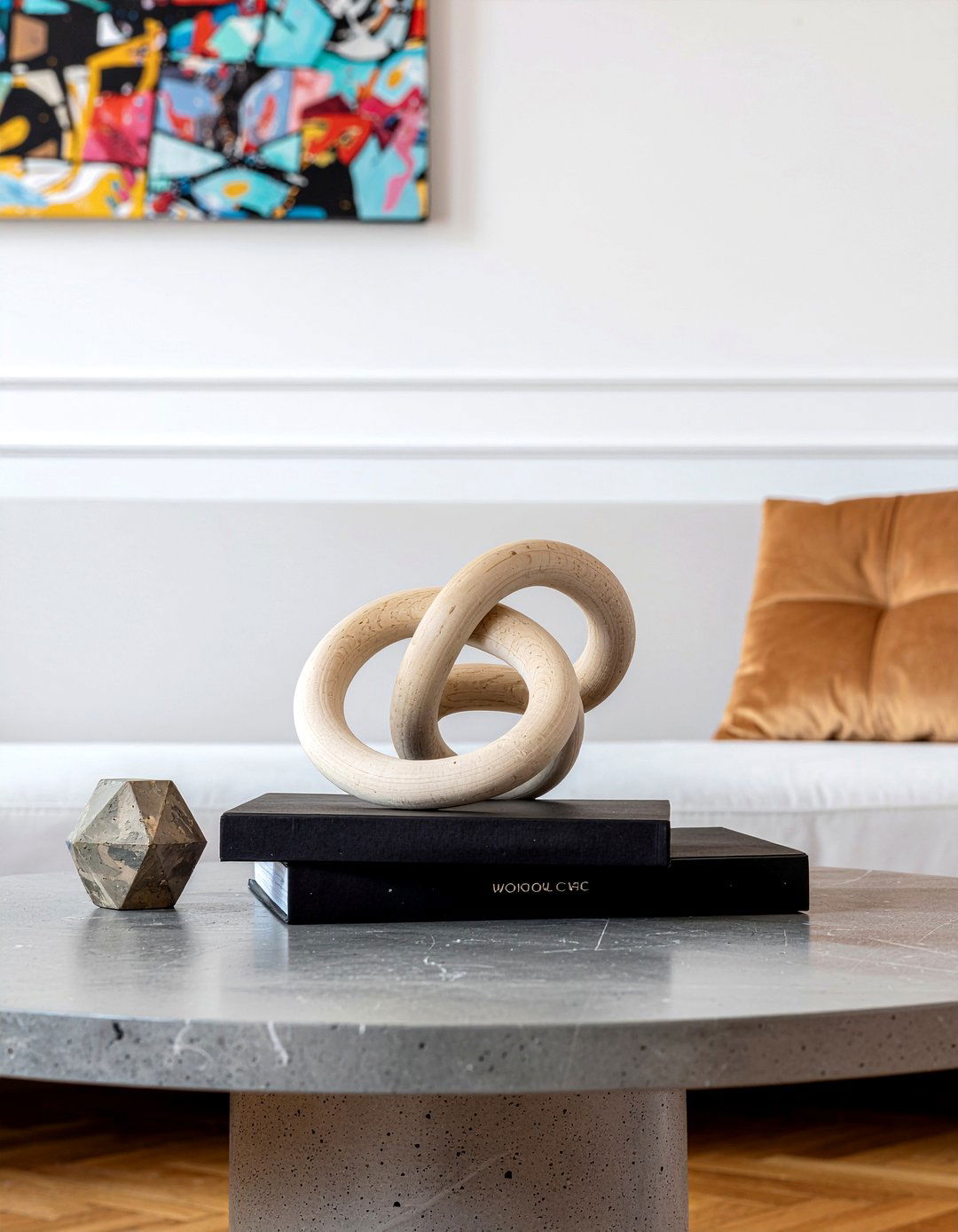 Sculptural object coffee table decor - 30 living room coffee table styling