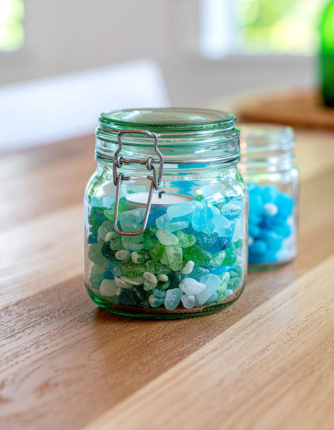 Sea Glass Candle Jar - 30 candle centerpiece dining ideas