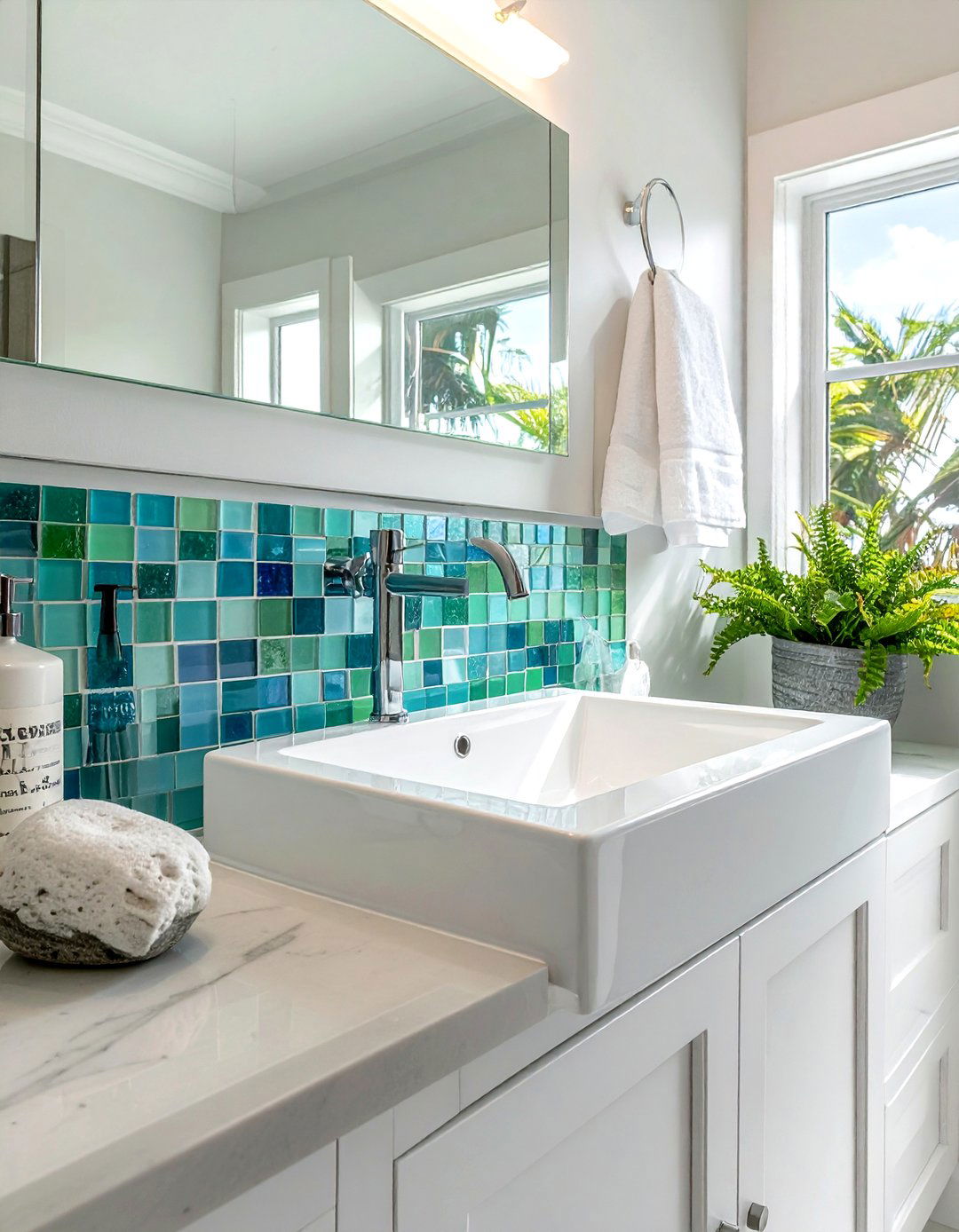 Sea glass backsplash - 30 beach house bathroom ideas