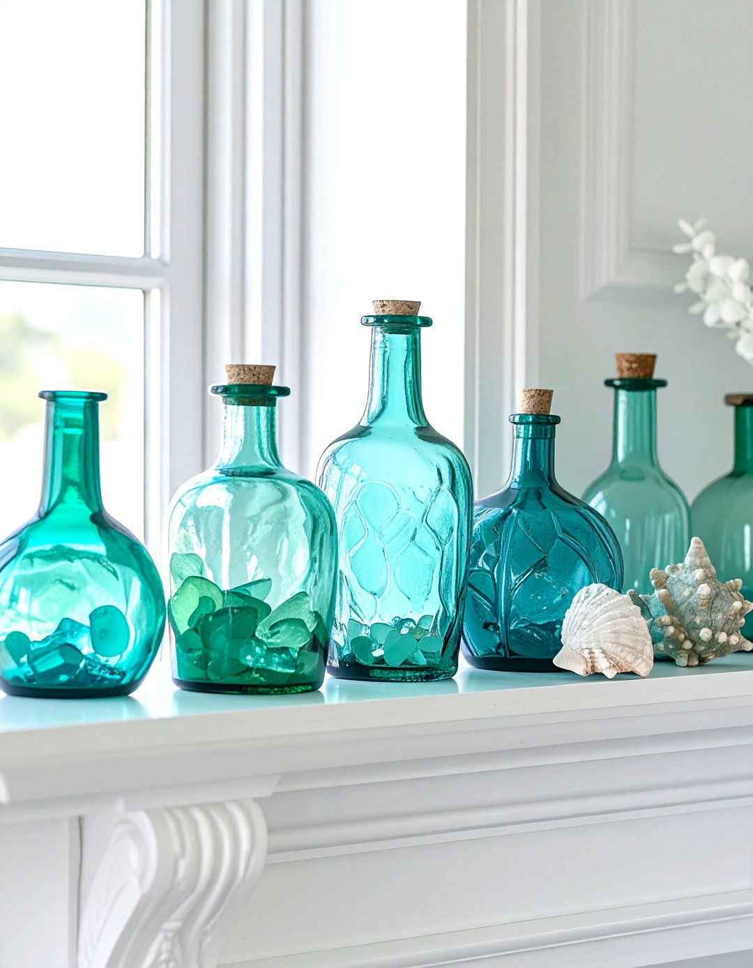 Sea glass bottle decor - 30 coastal home decor ideas