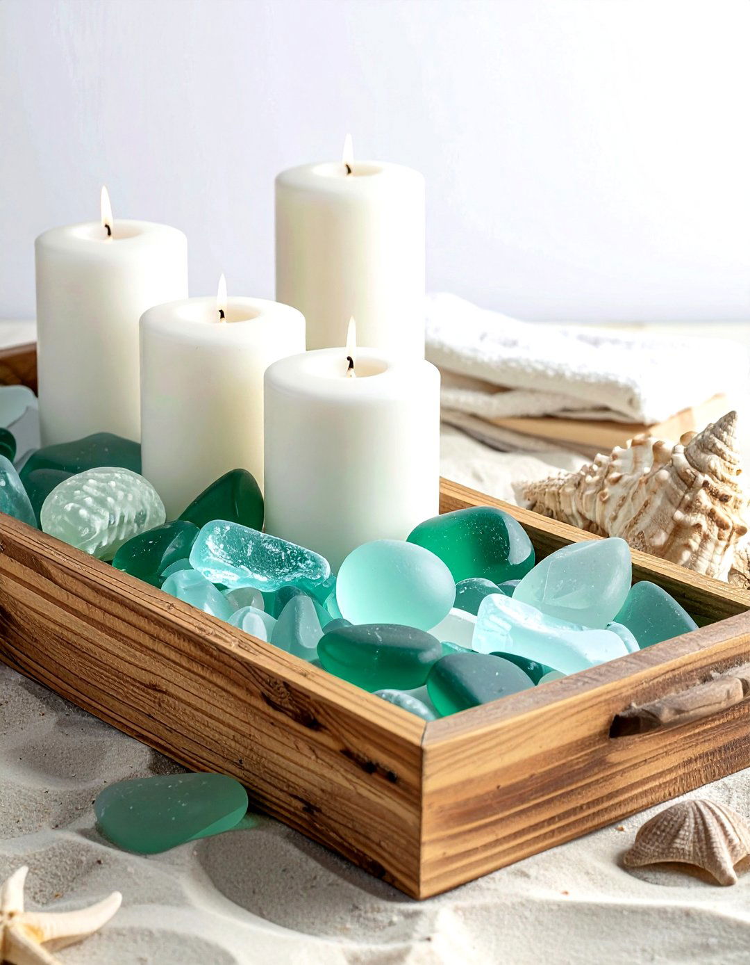Sea glass centerpiece - 30 beach decor ideas