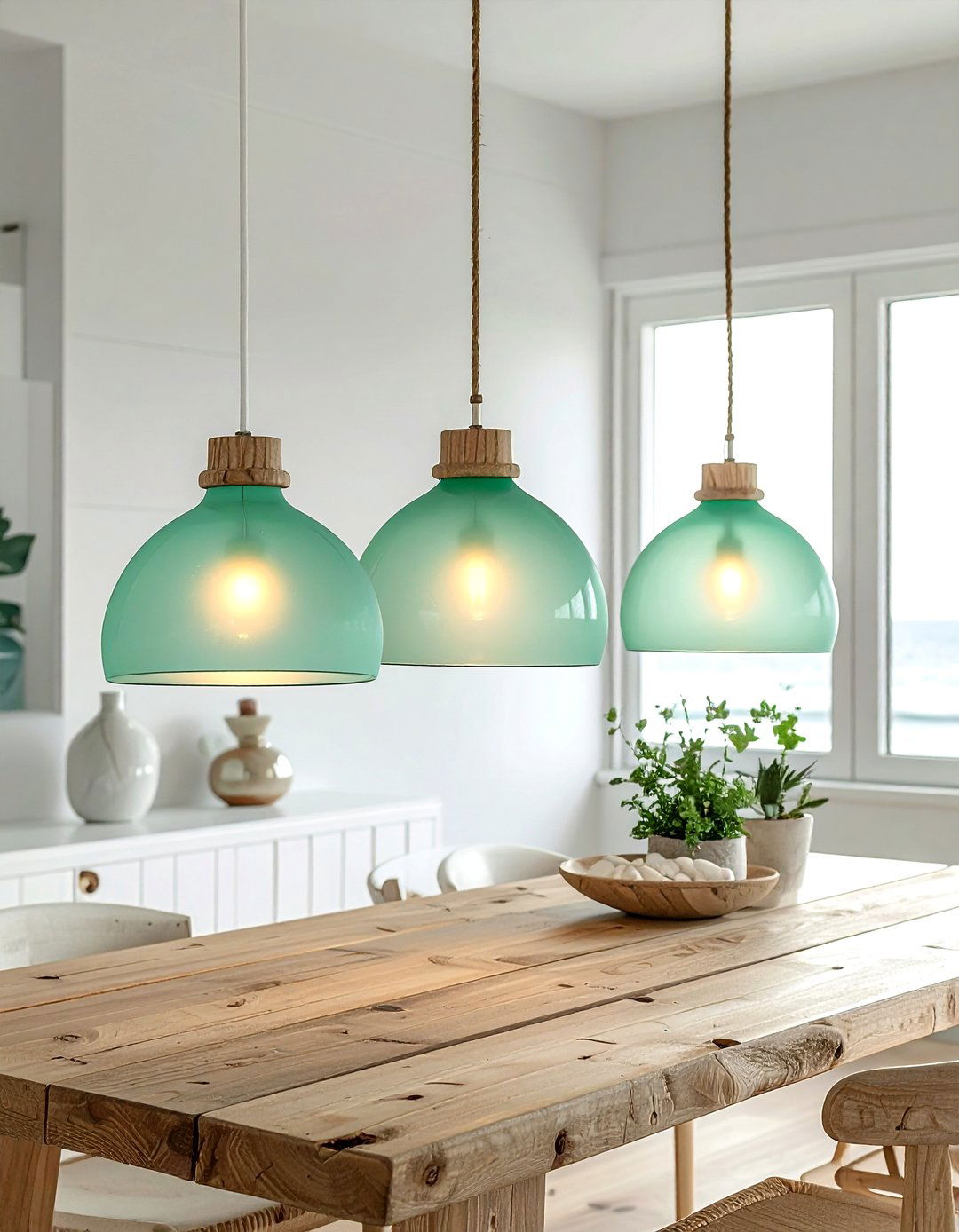 Sea glass pendant lights - 30 nautical kitchen ideas