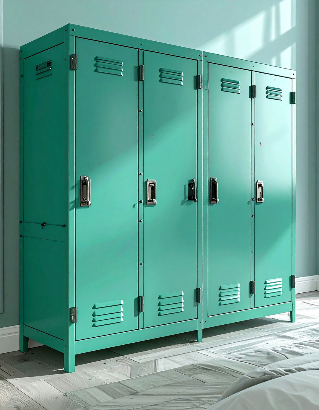 Seafoam Green Steel Cabinet - 30 industrial green bedroom ideas