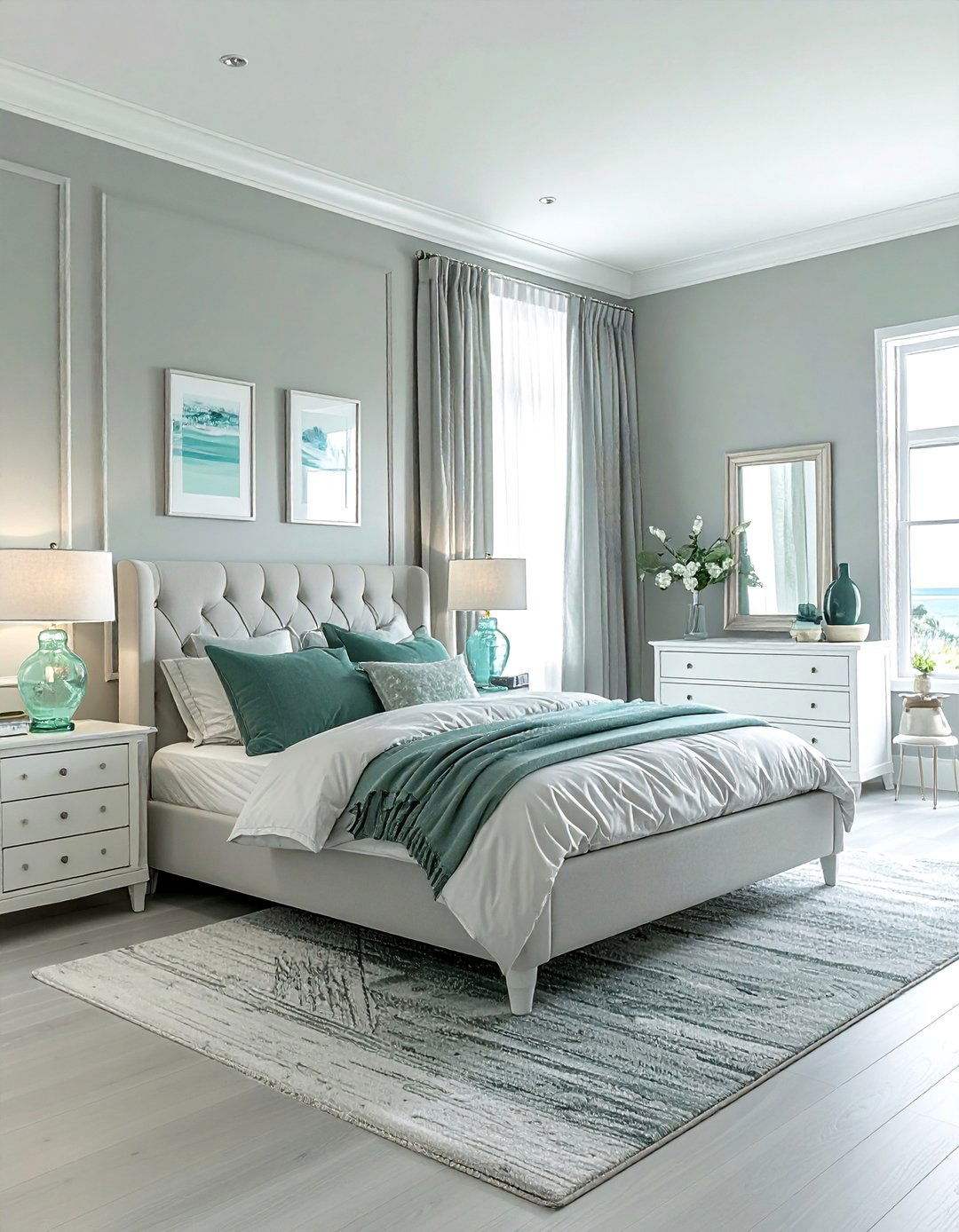 Seafoam and Pale Grey Mix - 30 coastal grey bedroom ideas