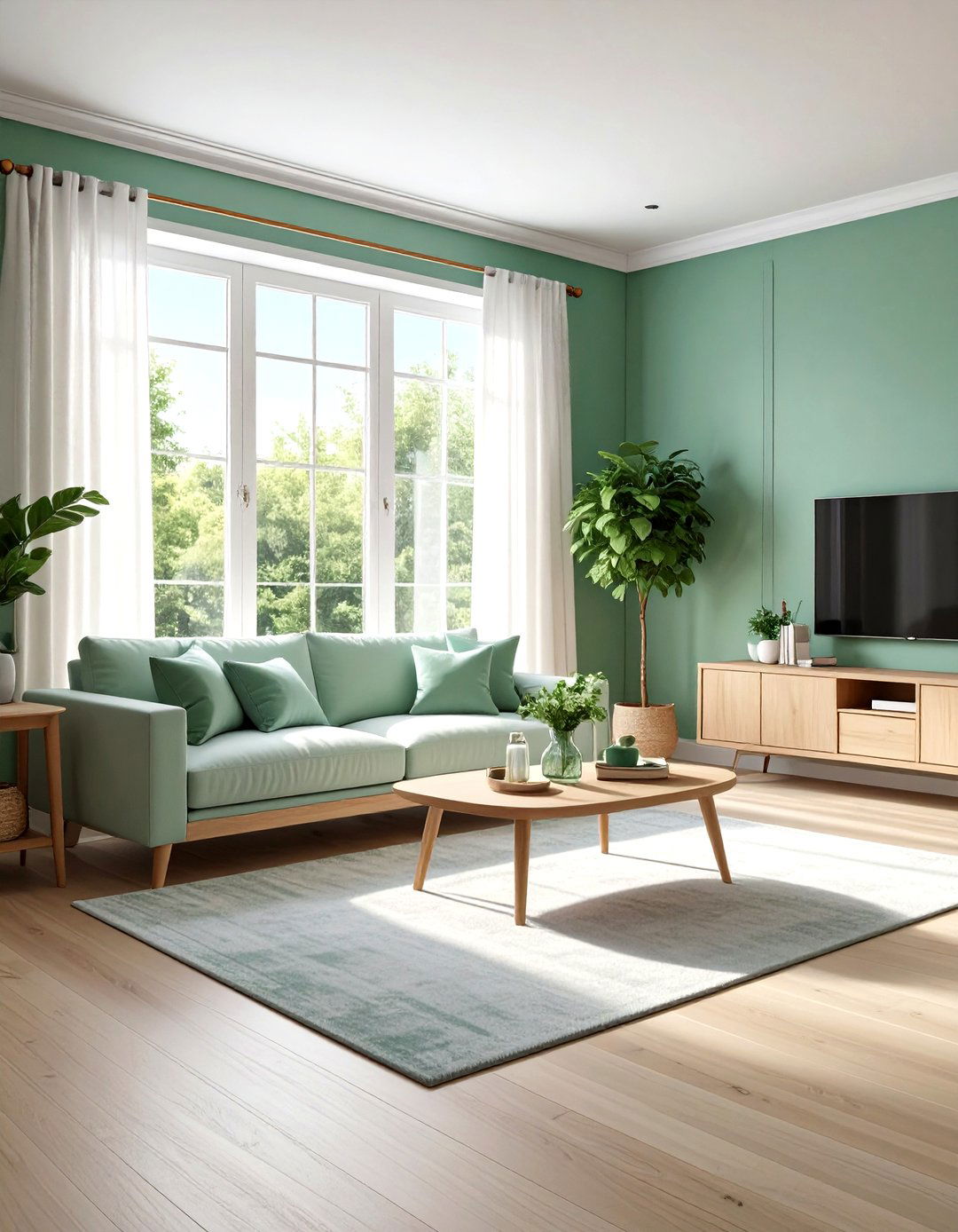 Seafoam green airy living room - 30 green living room decor ideas