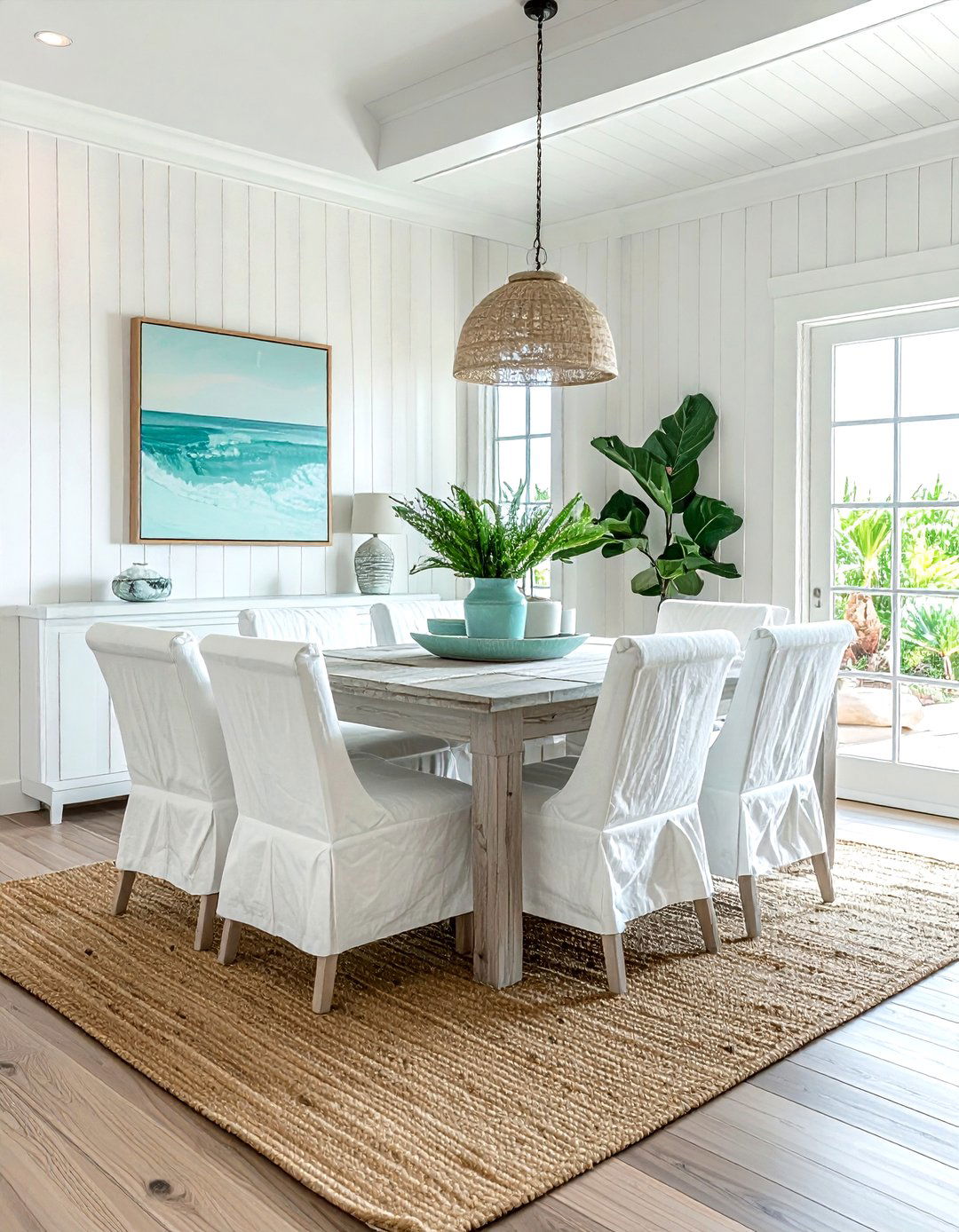 Seafoam green coastal dining room - 30 green and white dining room ideas